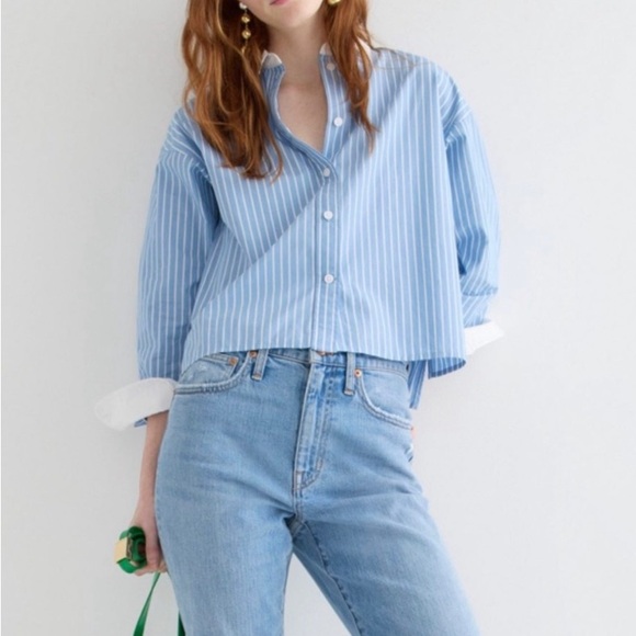 J.Crew Button Up Shirt Stripe Cropped - Picture 1 of 4